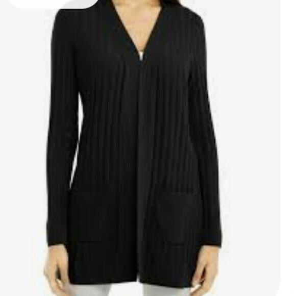 STATUS BY CHENAULT BLACK RIBBED CARDIGAN LONG SLEEVE DUSTER SIZE LARGE - Picture 1 of 6